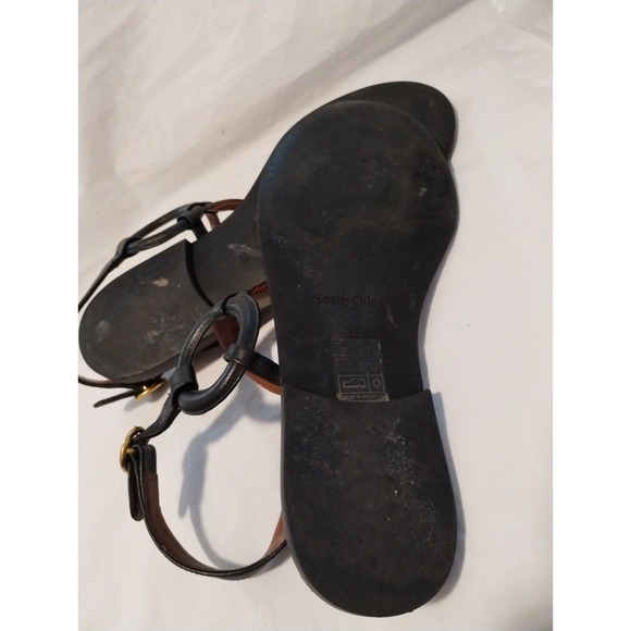 See by Chloe Women's Leather Slingback Flat Thong Sandals Size EU 38 Black‎ - Picture 6 of 6